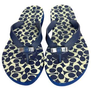 Coach Navy Blue Flip Flop Bow Embellished Sandals Size 5-6